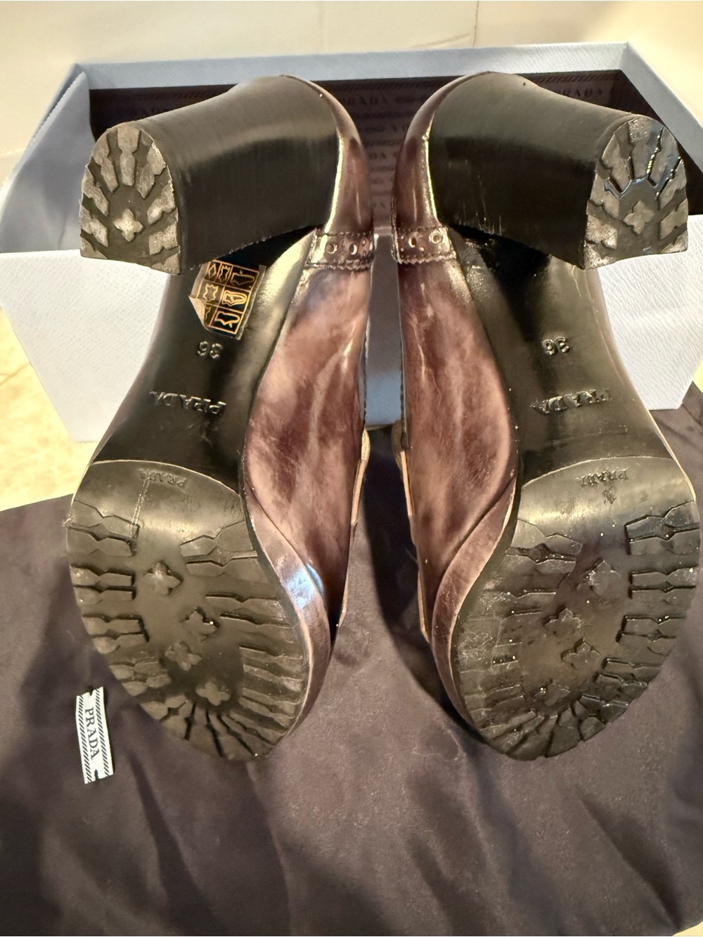 Prada Brown/ gray Leather Kiltie Fringe Loafers - Picture 7 of 7